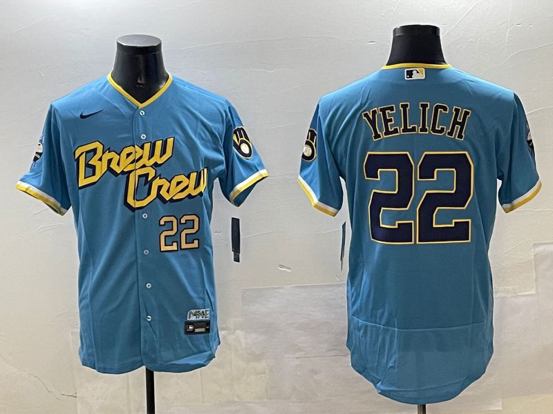Men Milwaukee Brewers #22 Yelich Light Blue Elite 2025 Nike MLB Jersey style 5->milwaukee brewers->MLB Jersey